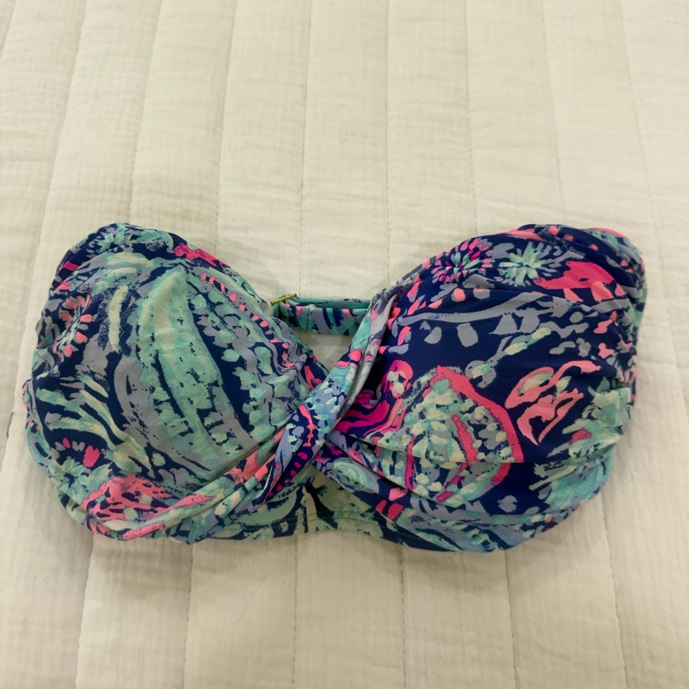 Lilly Pulitzer Bandeau Bikini Top Strapless Swimsuit Top Blue Pink Multicolored